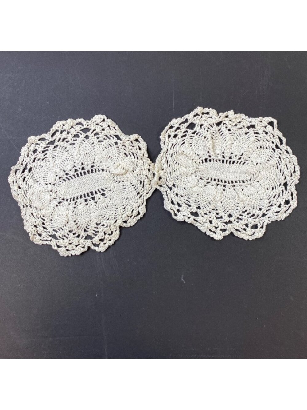 Set of 2 Vintage Handmade White Crochet Floral Lace Doilies with Scalloped Edges